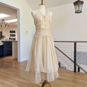Vintage Ivory Halter Midi Dress
